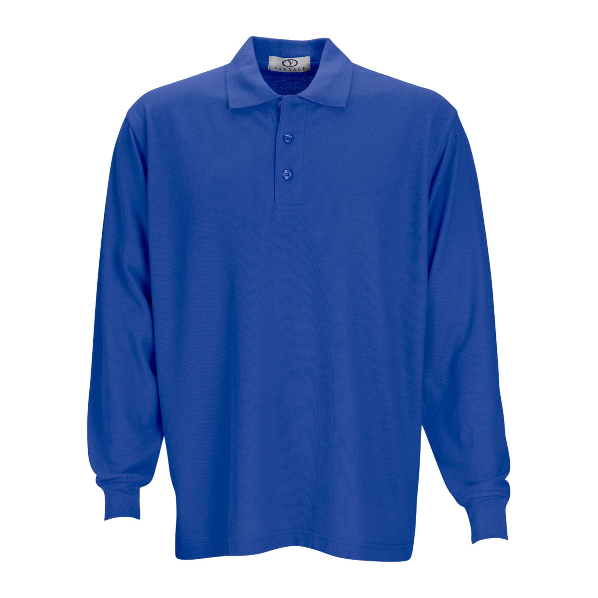 Vantage Men's Royal Long Sleeve Soft-Blend Double-Tuck Pique Polo