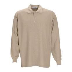 Vantage Men's Stone Long Sleeve Soft-Blend Double-Tuck Pique Polo