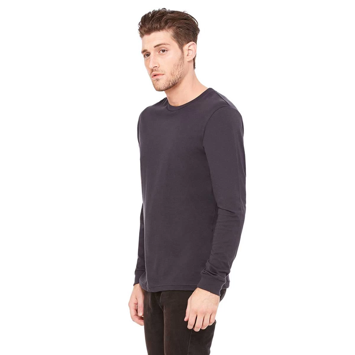 Bella + Canvas Men's Dark Grey Jersey Long-Sleeve T-Shirt - Image 3