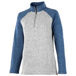Charles River Women's Light Grey Heather/Blue Heather Quarter Zip Color Blocked Heathered Fleece