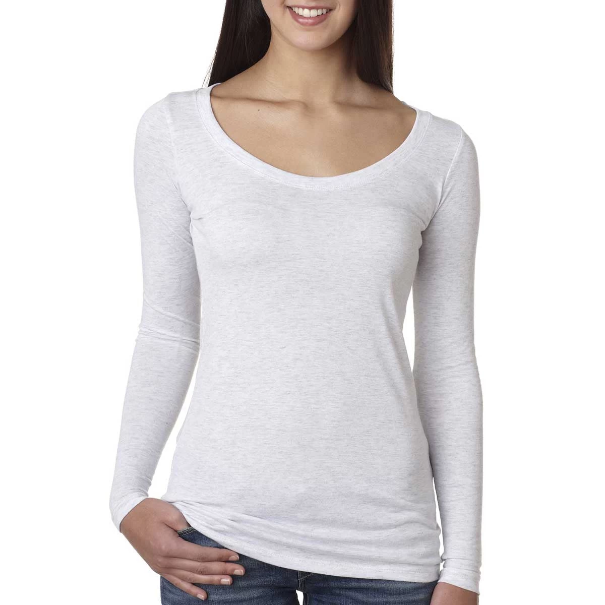 Next Level Women's Heather White Triblend Long-Sleeve Scoop Tee - Image 3