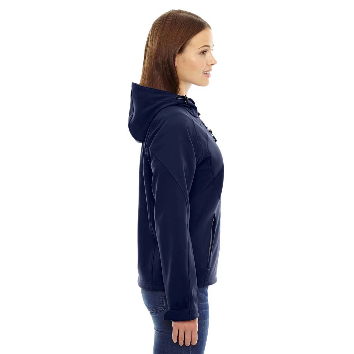 North End Women's Classic Navy Prospect Two-Layer Fleece Bonded Soft Shell Hooded Jacket - Image 4