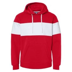 J. America Men's Red Varsity Fleece Colorblocked Hooded Sweatshirt