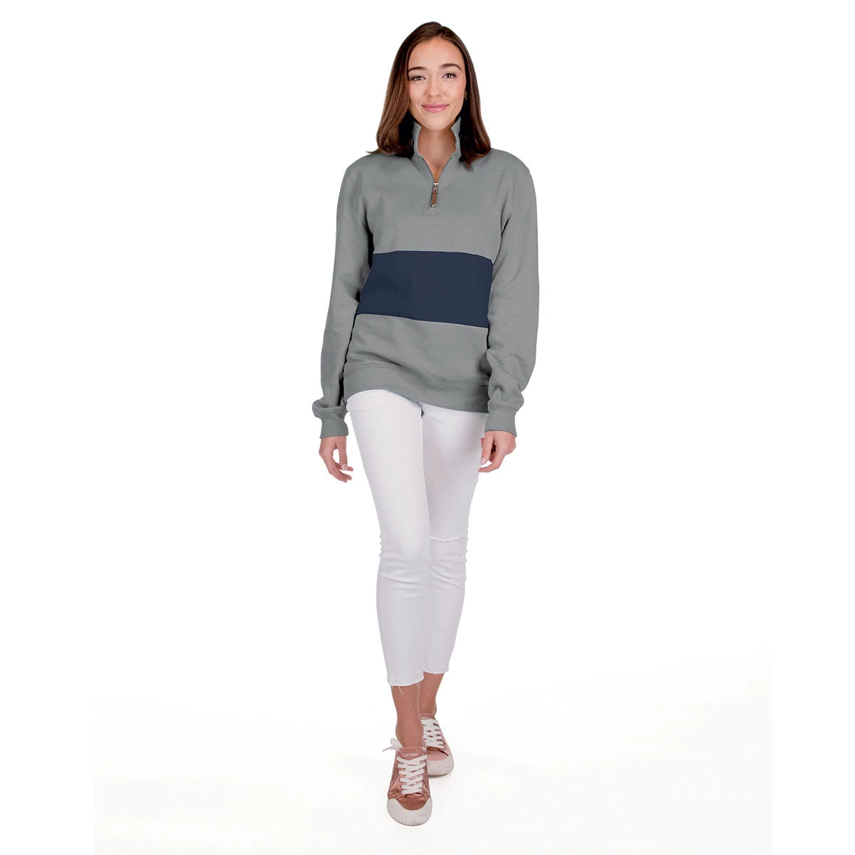 Charles River Women's Heather Grey/Navy Quad Pullover - Image 3