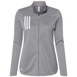 Adidas Women's Grey Three/White 3-Stripes Double Knit Full-Zip
