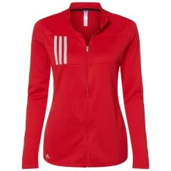 Adidas Women's Team Collegiate Red/Grey Two 3-Stripes Double Knit Full-Zip