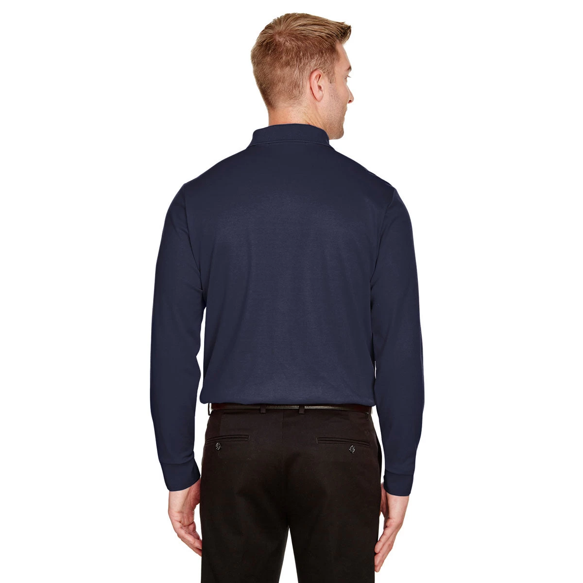 Devon & Jones Men's Navy CrownLux Performance Plaited Long Sleeve Polo - Image 4