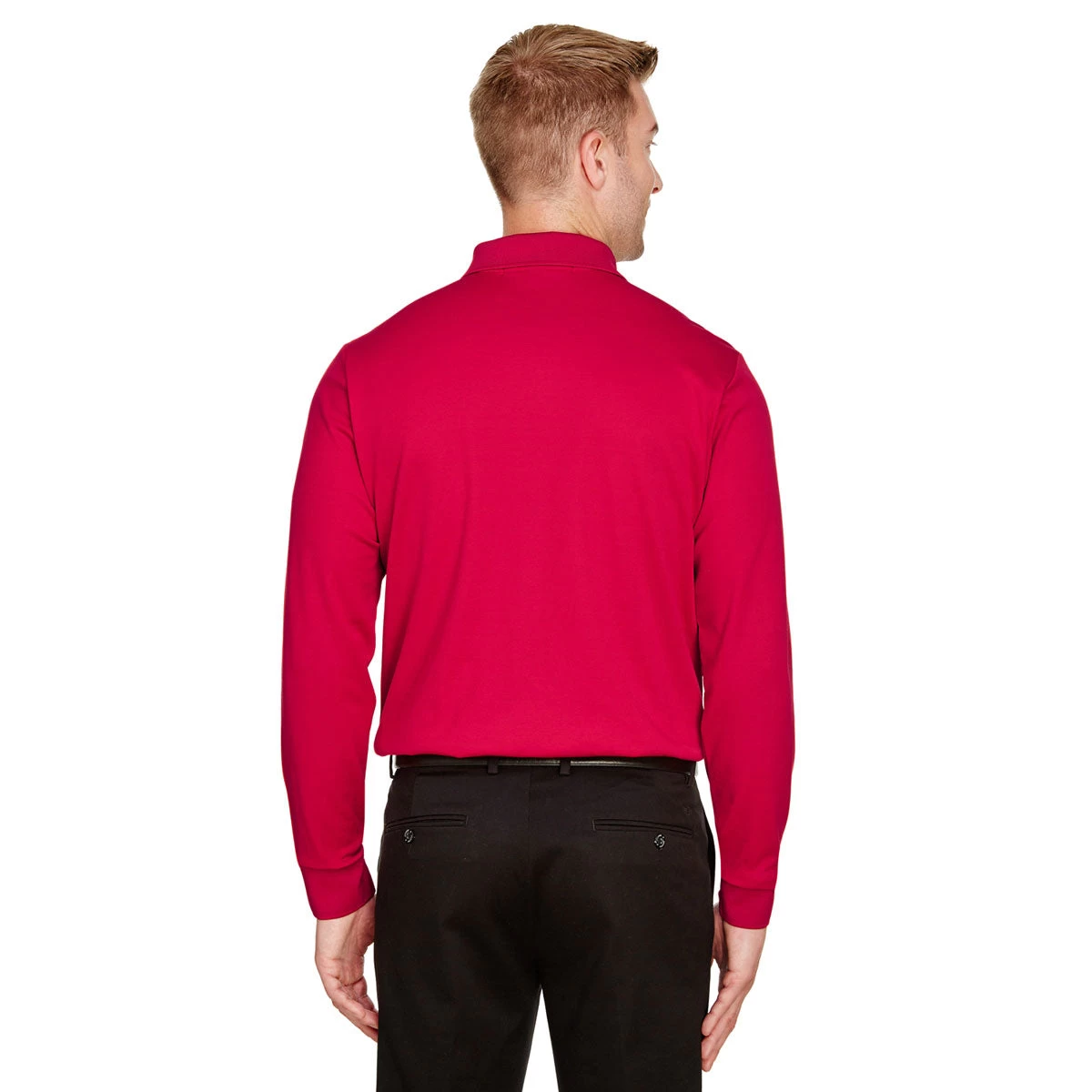 Devon & Jones Men's Red CrownLux Performance Plaited Long Sleeve Polo - Image 4