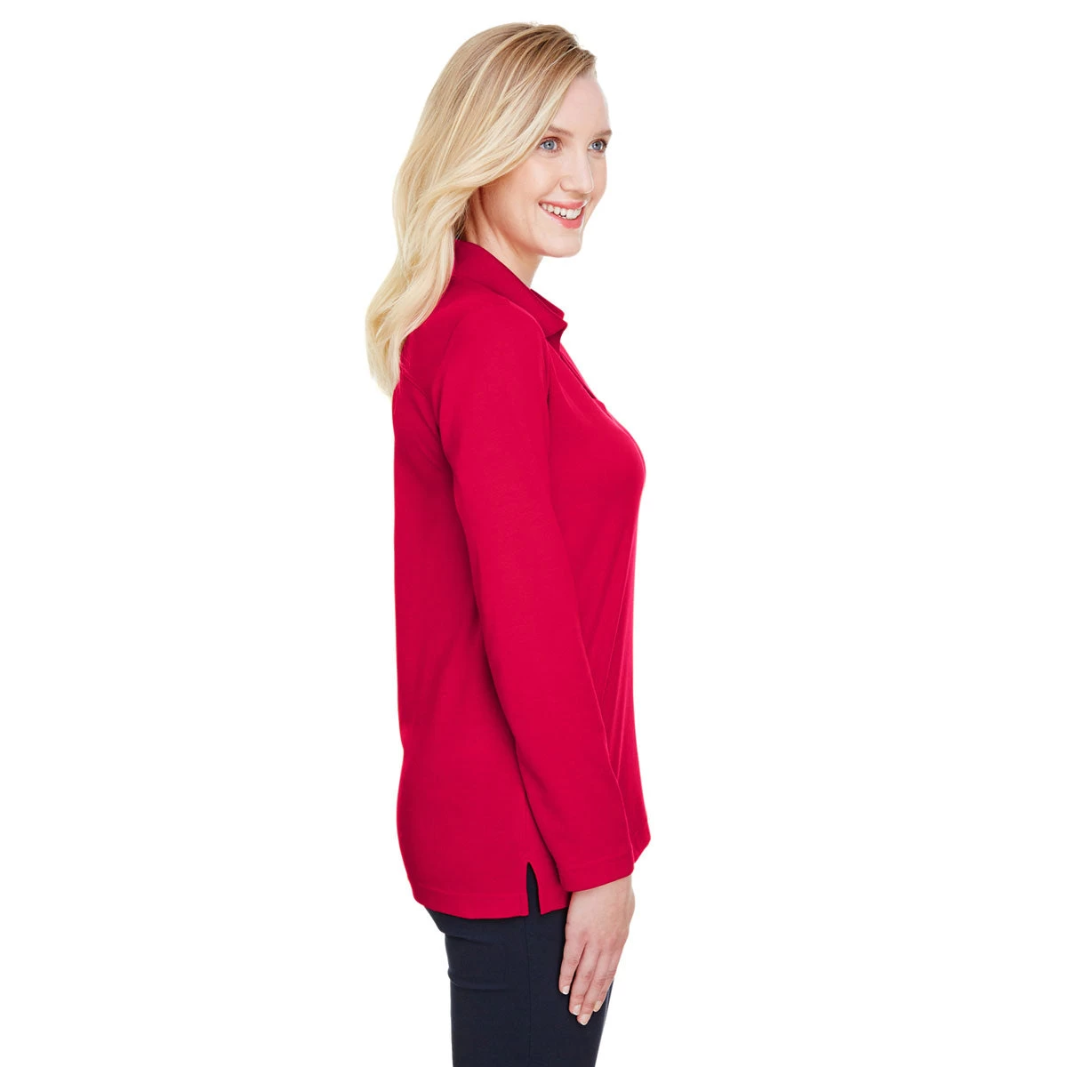 Devon & Jones Women's Red CrownLux Performance Plaited Long Sleeve Polo - Image 5