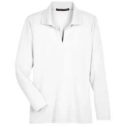 Devon & Jones Women's White CrownLux Performance Plaited Long Sleeve Polo