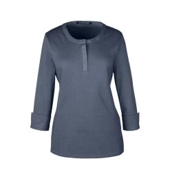 Devon & Jones Women's Navy Heather Central Cotton Blend Melange Knit Top