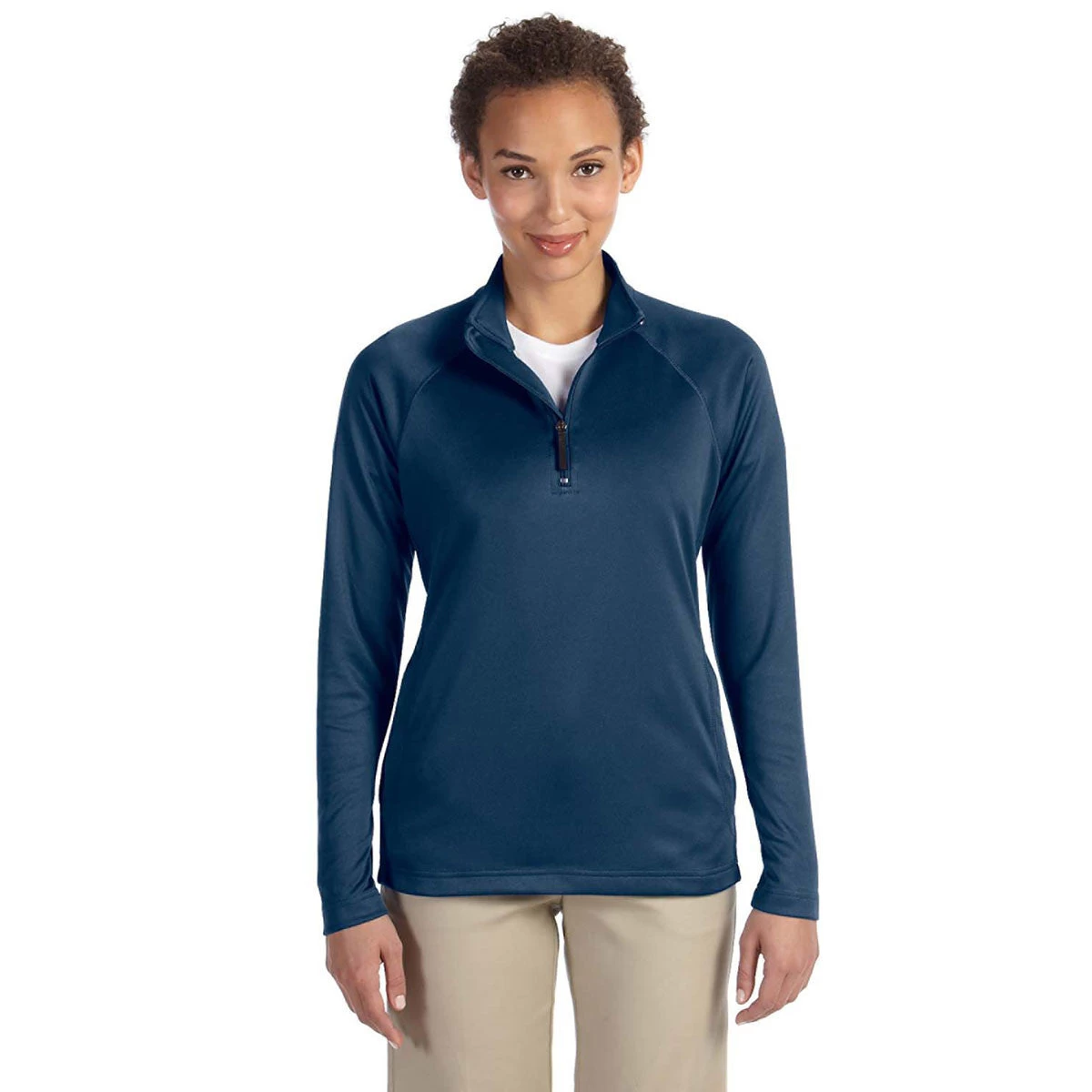 Devon & Jones Women's Navy Stretch Tech-Shell Compass Quarter-Zip