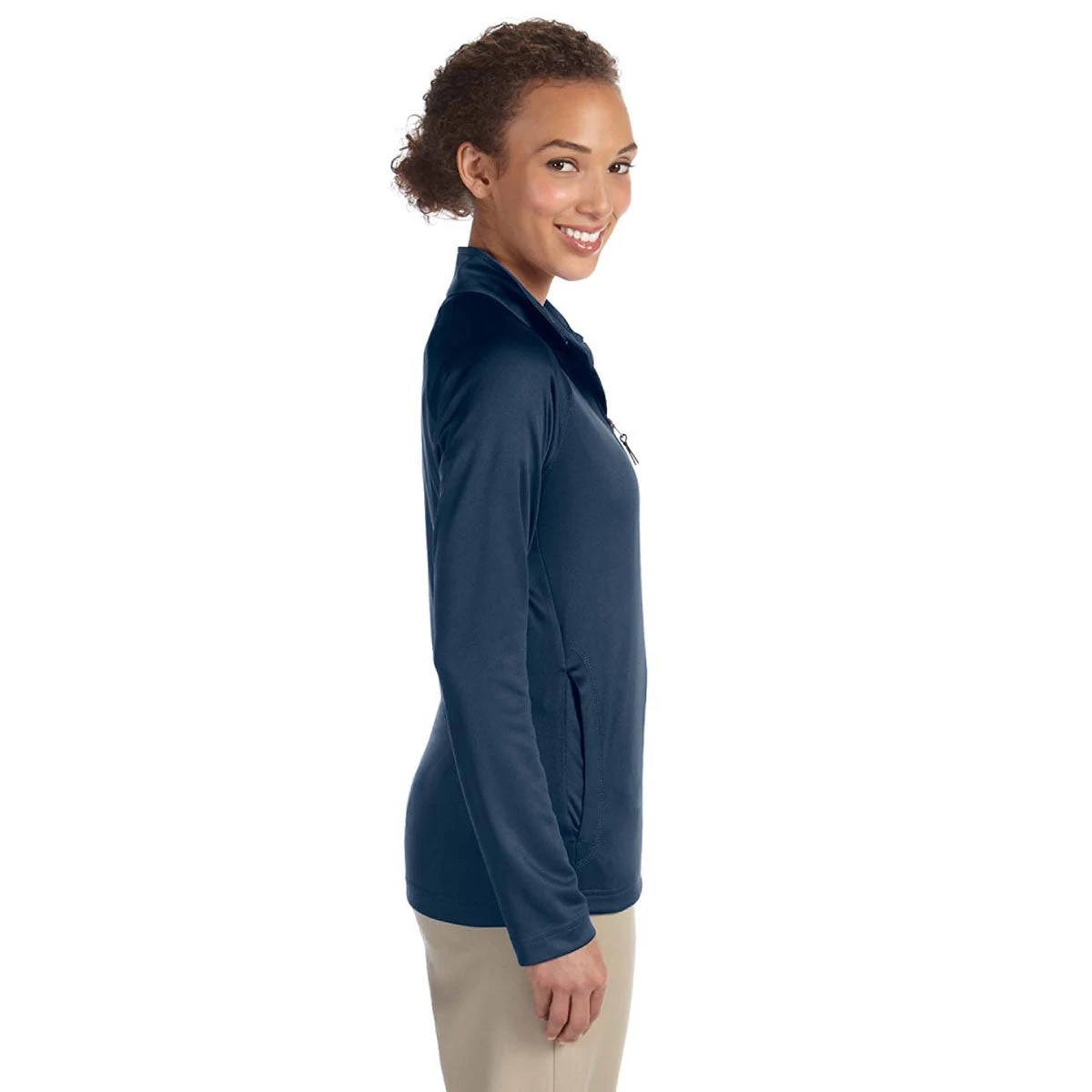 Devon & Jones Women's Navy Stretch Tech-Shell Compass Quarter-Zip - Image 3
