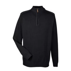 Devon & Jones Men's Black/Graphite Manchester Fully-Fashioned Quarter-zip Sweater