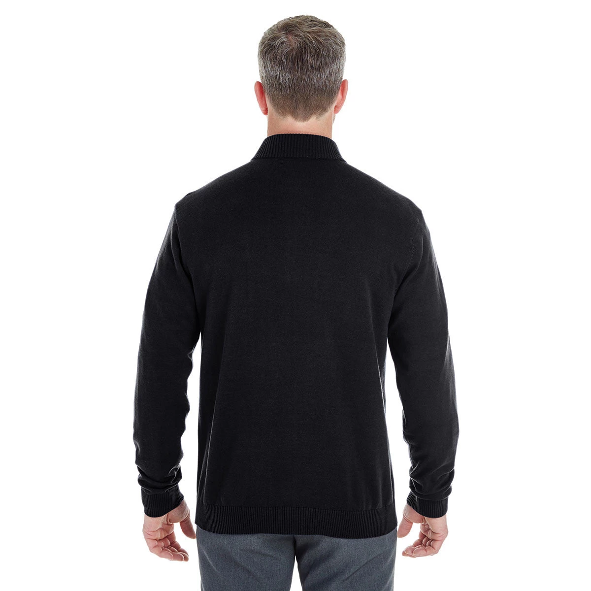 Devon & Jones Men's Black/Graphite Manchester Fully-Fashioned Quarter-zip Sweater - Image 3