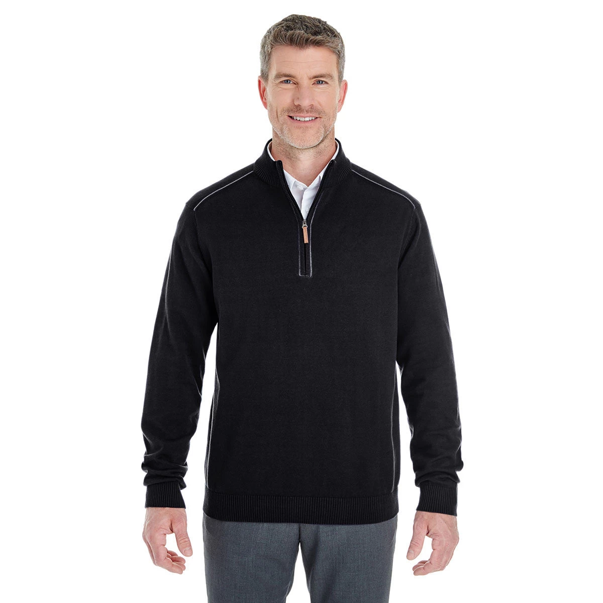Devon & Jones Men's Black/Graphite Manchester Fully-Fashioned Quarter-zip Sweater - Image 2