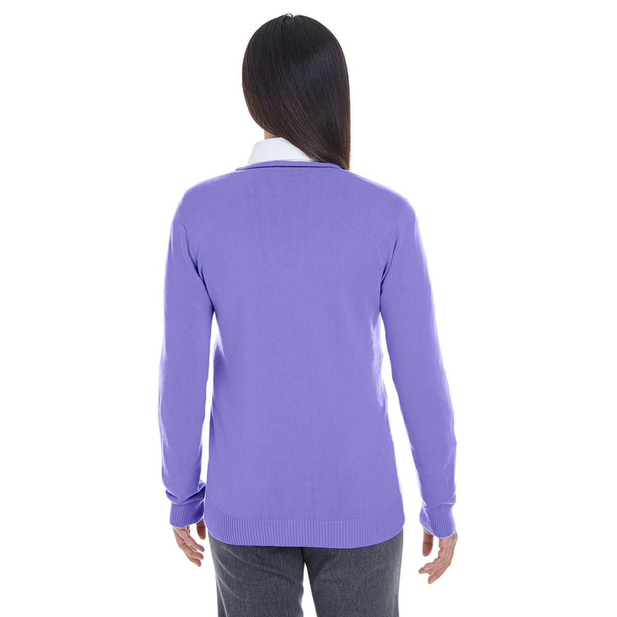 Devon & Jones Women's Grape/Navy Manchester Fully-Fashioned Full-zip Sweater - Image 3