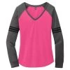 District Women's Heathered Dark Fuchsia/Heathered Charcoal/Black Game Long Sleeve V-Neck Tee