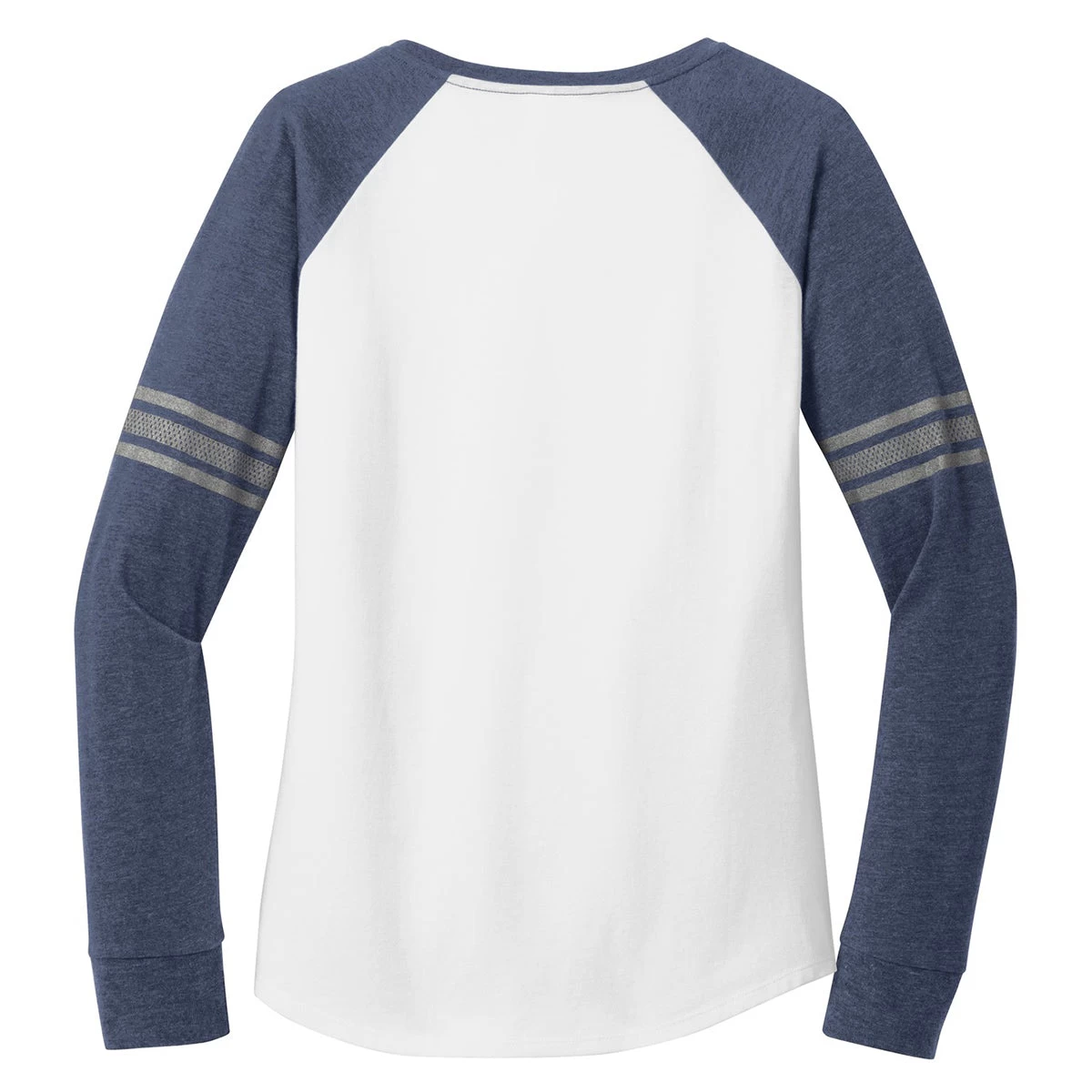 District Women's White/Heathered Navy/Silver Game Long Sleeve V-Neck Tee - Image 2