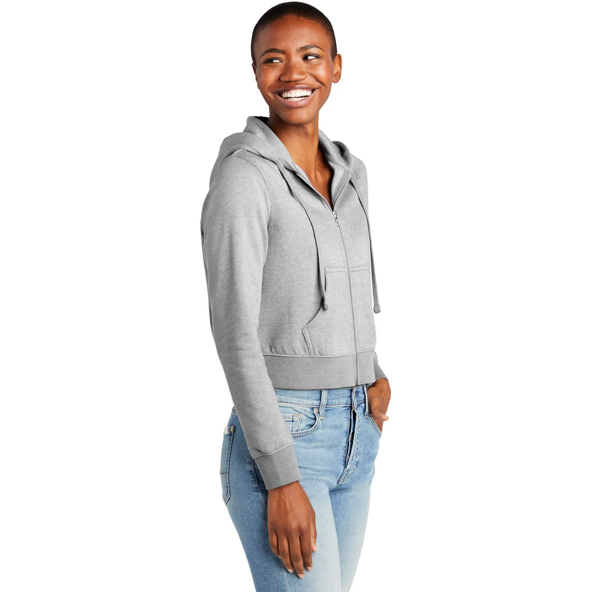 District Women's Light Heather Grey V.I.T. Fleece Full Zip - Image 5