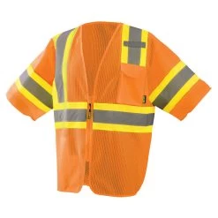 OccuNomix Men's Orange Mesh Two-Tone 3-Pocket Vest With Zipper