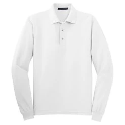Port Authority Men's White Long Sleeve Silk Touch Polo