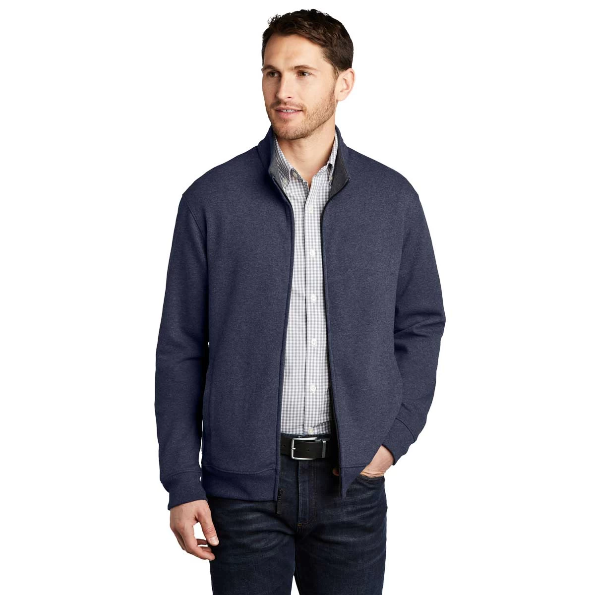 Port Authority Men's Estate Blue Heather/Charcoal Heather Interlock Full-Zip - Image 3