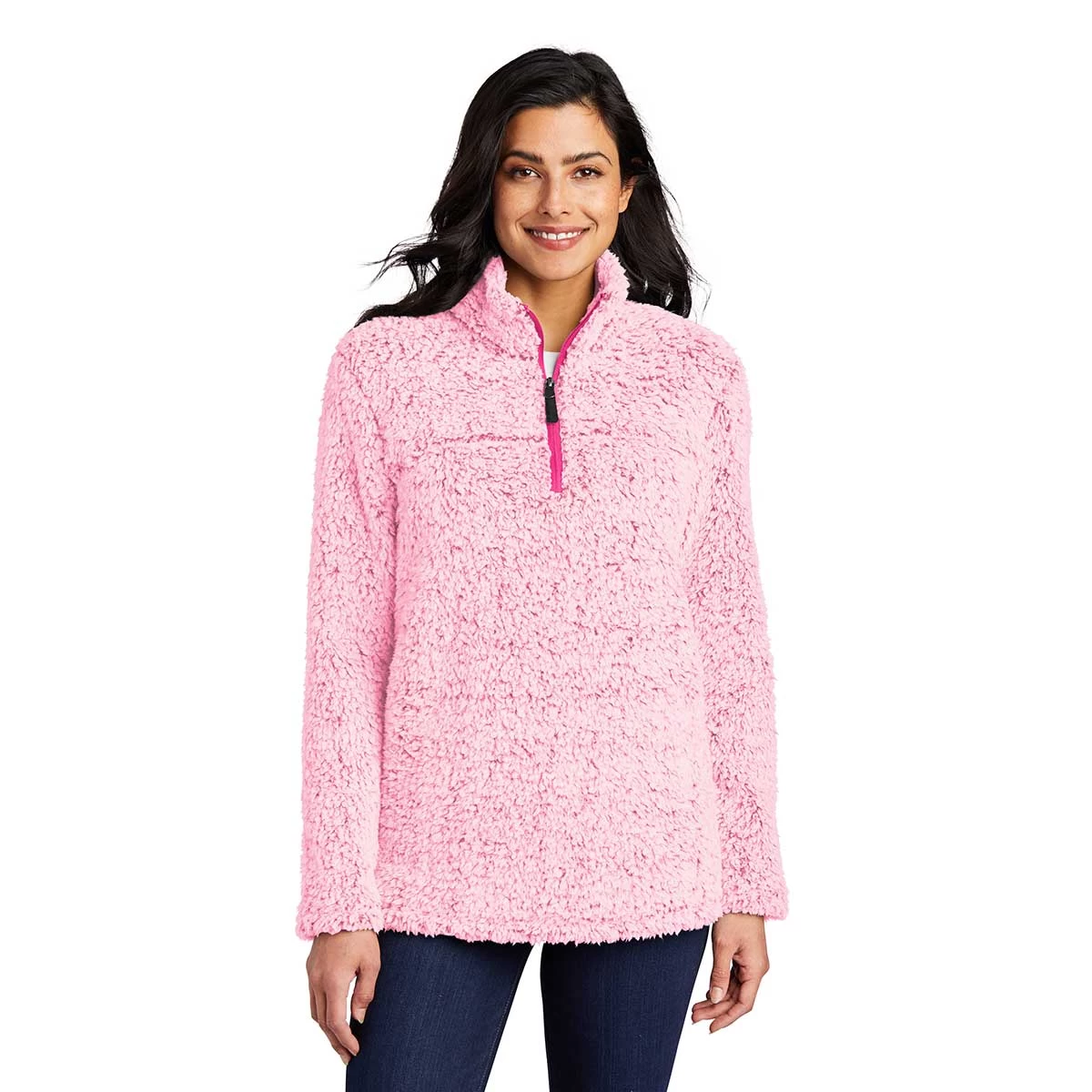 Port Authority Women's Pop Raspberry Heather Cozy 1/4 Zip Fleece - Image 3