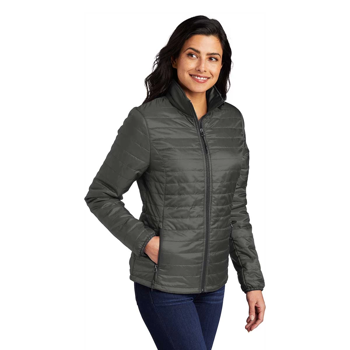 Port Authority Women's Sterling Grey/ Graphite Packable Puffy Jacket - Image 5