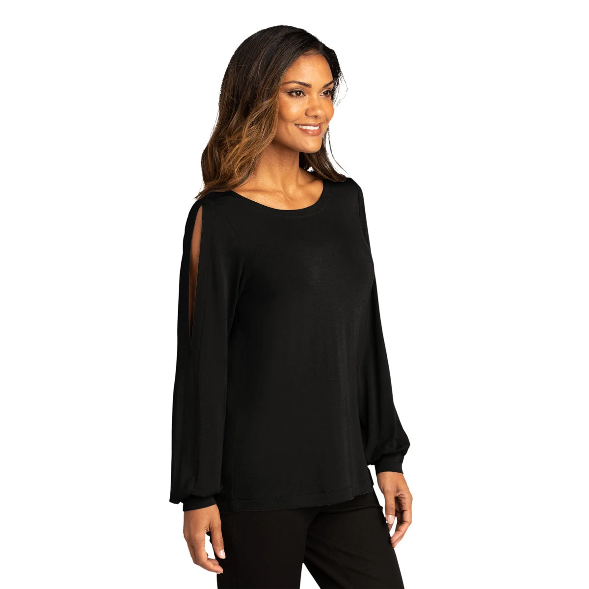 Port Authority Women's Deep Black Luxe Knit Jewel Neck Top - Image 5