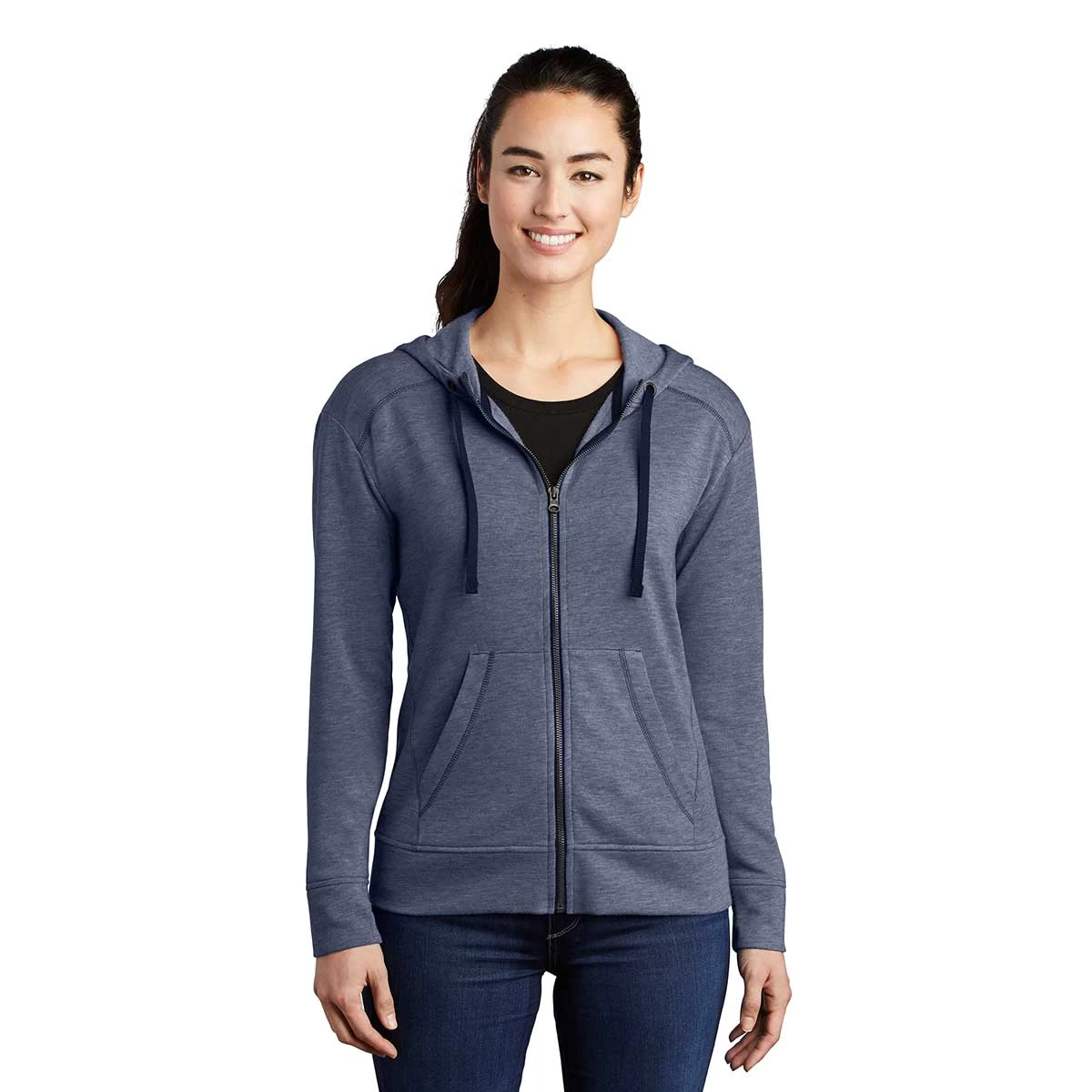 Sport-Tek Women's True Navy Heather PosiCharge Tri-Blend Wicking Fleece Full-Zip - Image 3