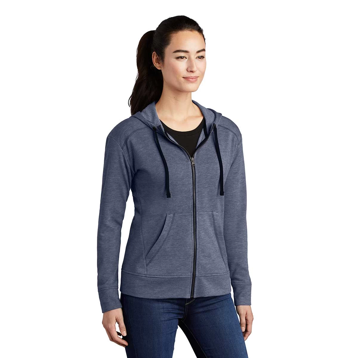 Sport-Tek Women's True Navy Heather PosiCharge Tri-Blend Wicking Fleece Full-Zip - Image 5