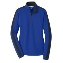 Sport-Tek Women's True Royal/Black Sport-Wick Textured Colorblock Quarter Zip Pullover