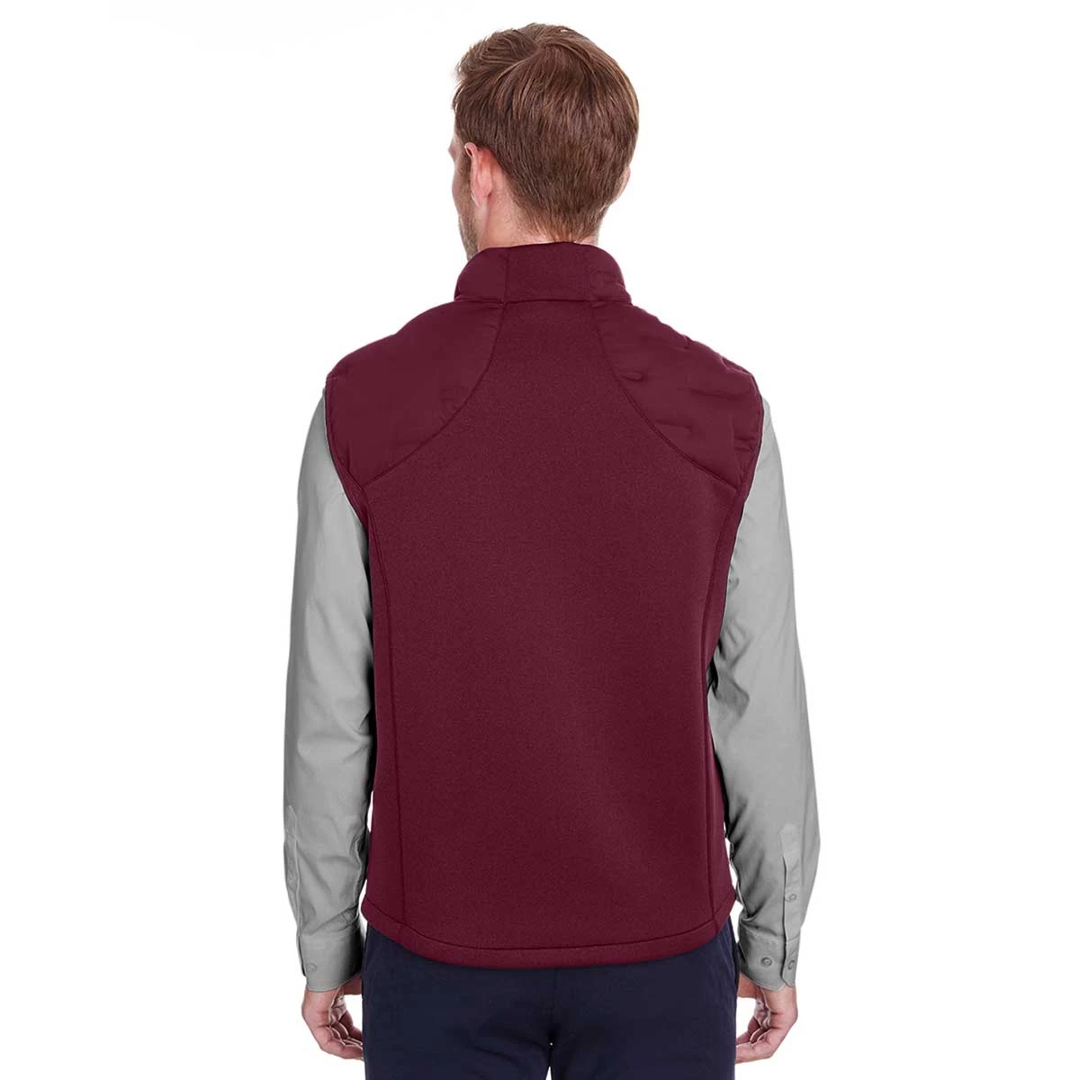 North End Men's Burgundy/Burgundy Heather/Olympic Blue Pioneer Hybrid Vest - Image 4