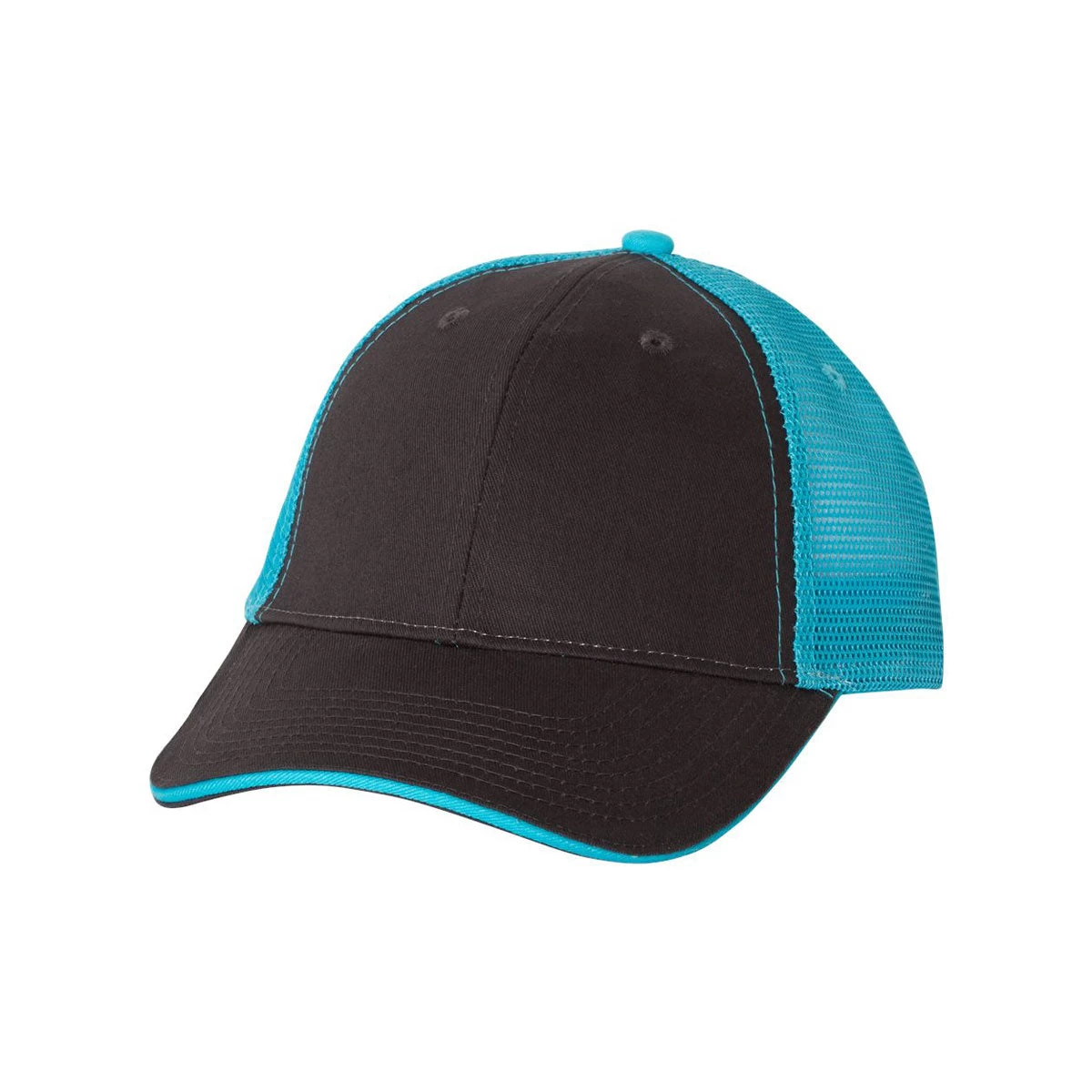 Valucap Charcoal/Neon Blue Sandwich Trucker Cap - Image 3