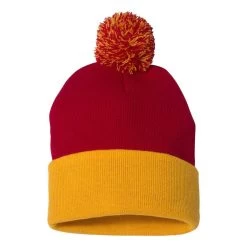 Sportsman Red/Gold Pom-Pom 12" Knit Beanie