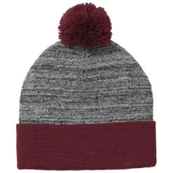 Sport-Tek Maroon/Grey Heather Heather Pom Pom Beanie