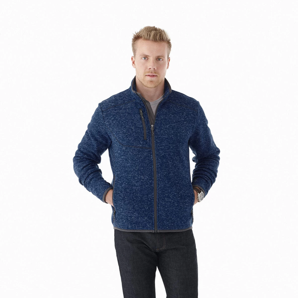 Elevate Men's Metro Blue Heather Tremblant Knit Jacket - Image 3