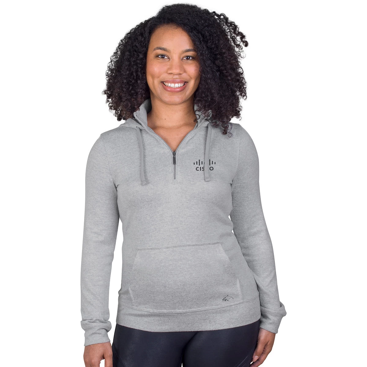 Greg Norman Women's Grey/Heather Lab 1/4 Zip Hoodie - Image 4